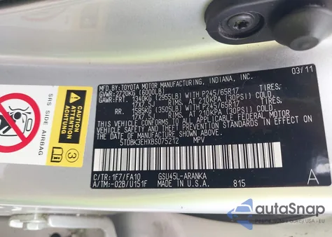 2011 Toyota Highlander Base V6 z USA, uszkodzony, nr VIN 5TDBK3EHXBS075212